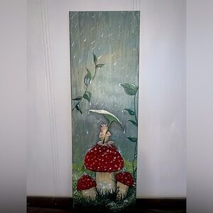 Handpainted frog with mushrooms original by Denise Crome -acrylic on canvas